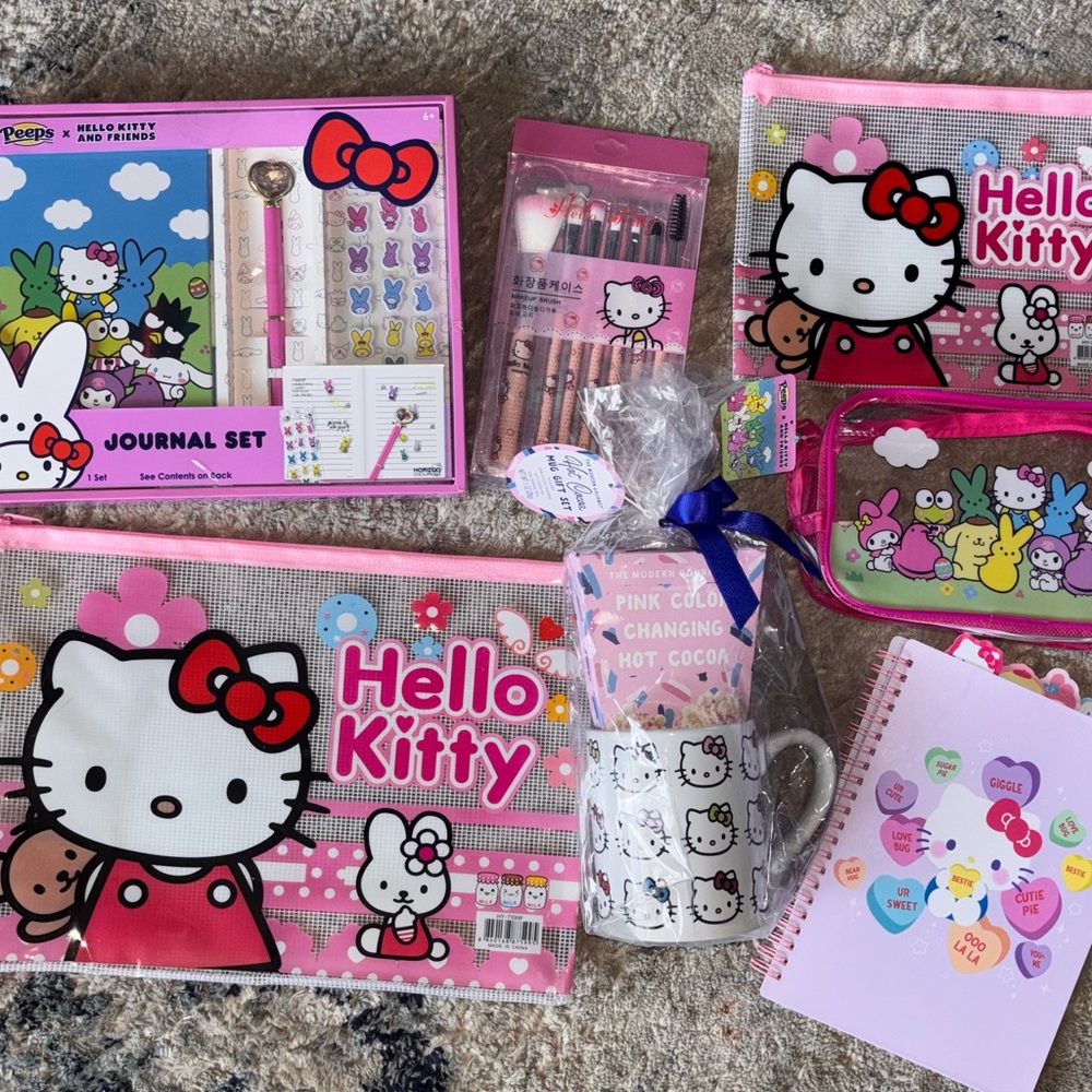 Hello kitty gift set bundle notebook, journal , coffee mug, makeup brushes ect